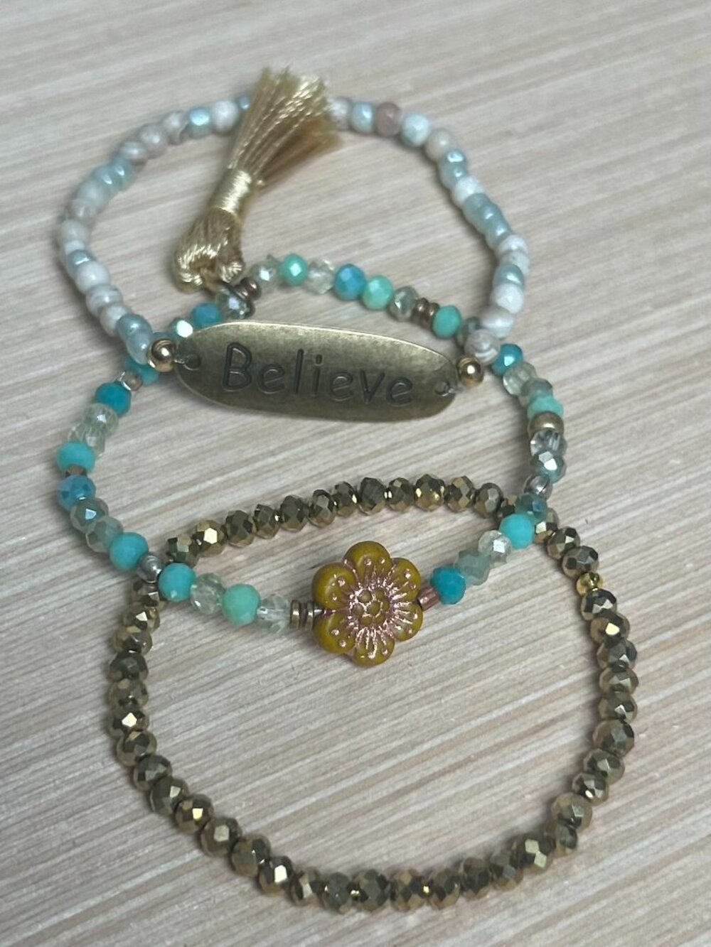 3-Bracelet Stack in green and bronze